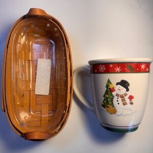 Longaberger Christmas Holiday Snowman 12 oz Mug Small Basket Dresden Ohio 1985‎